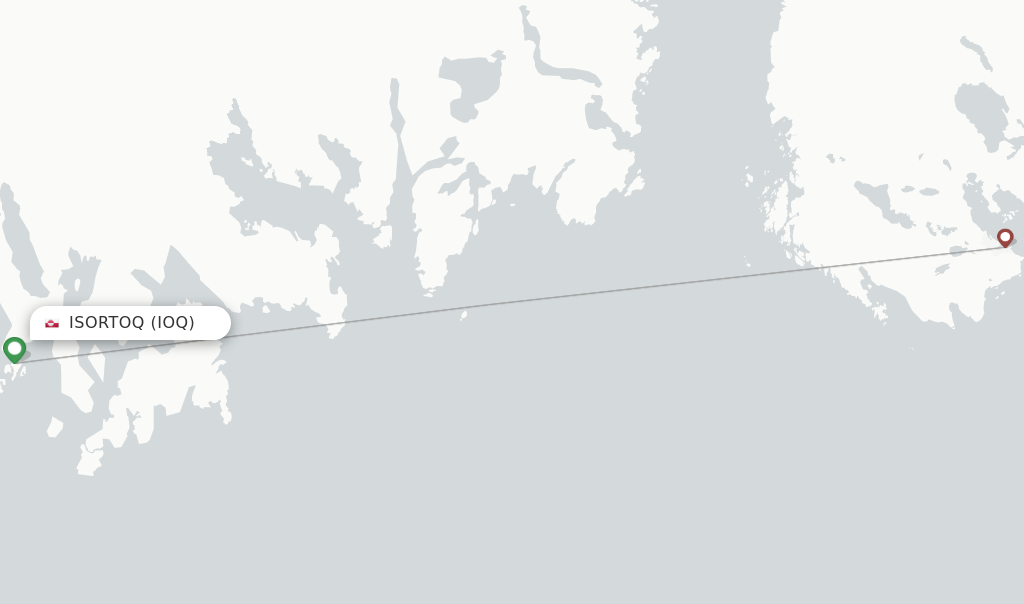 Route map with flights from Isortoq with Air Greenland