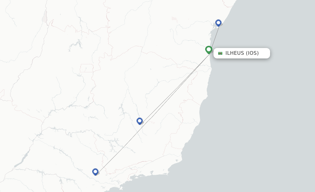 Route map with flights from Ilheus with Azul