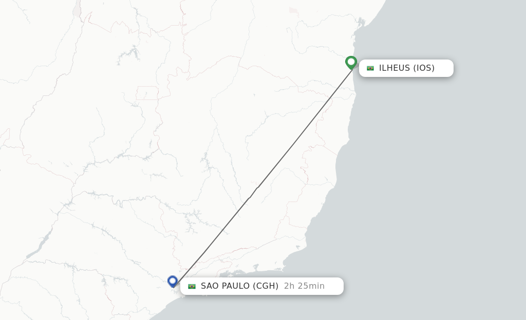 Flights from Ilheus to Sao Paulo route map