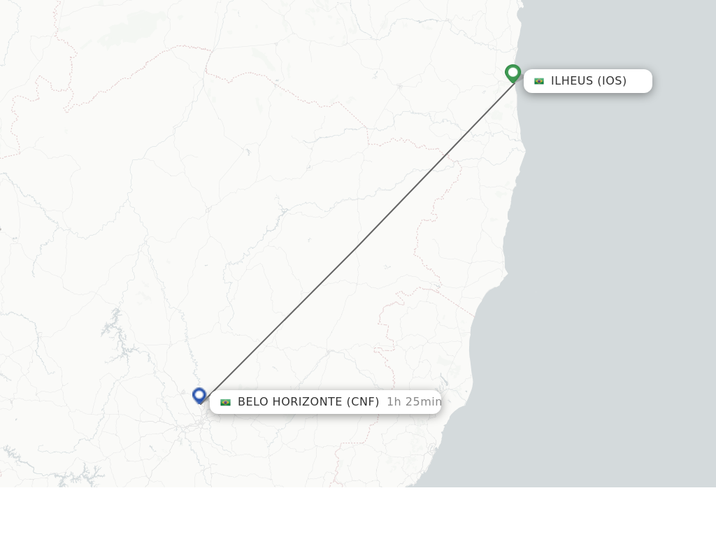Flights from Ilheus to Belo Horizonte route map