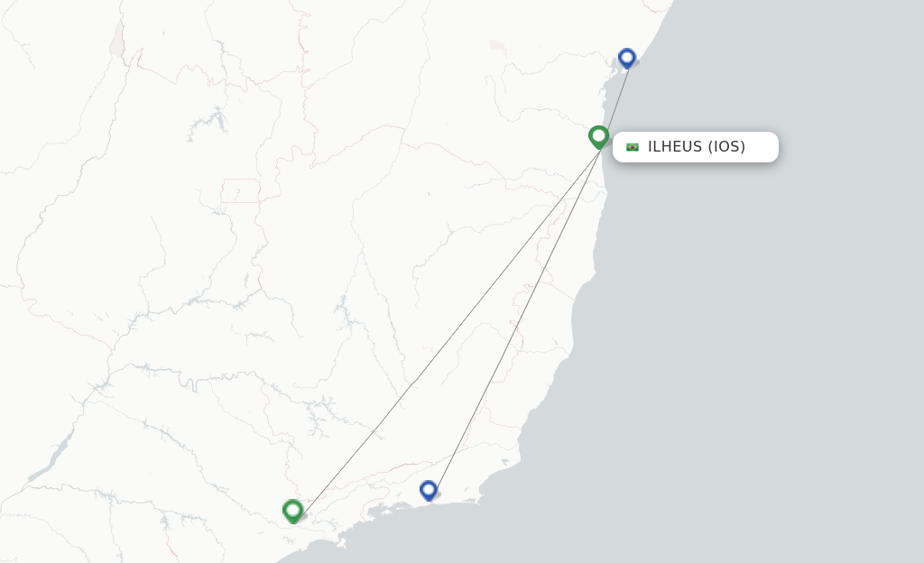 Route map with flights from Ilheus with Gol