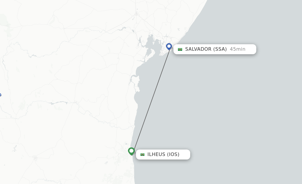 Flights from Ilheus to Salvador route map