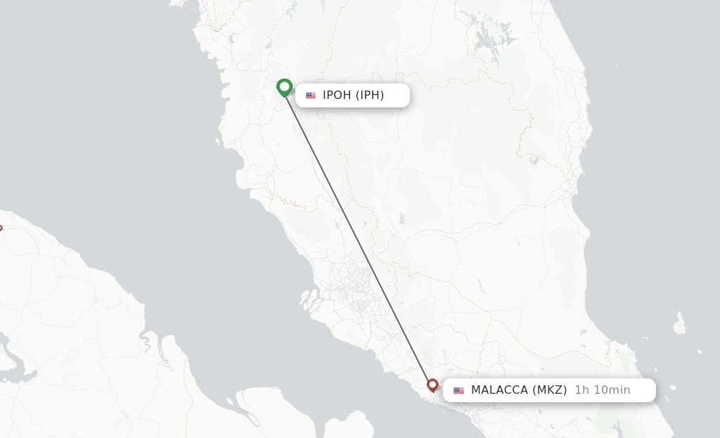 Flights from Ipoh to Malacca route map