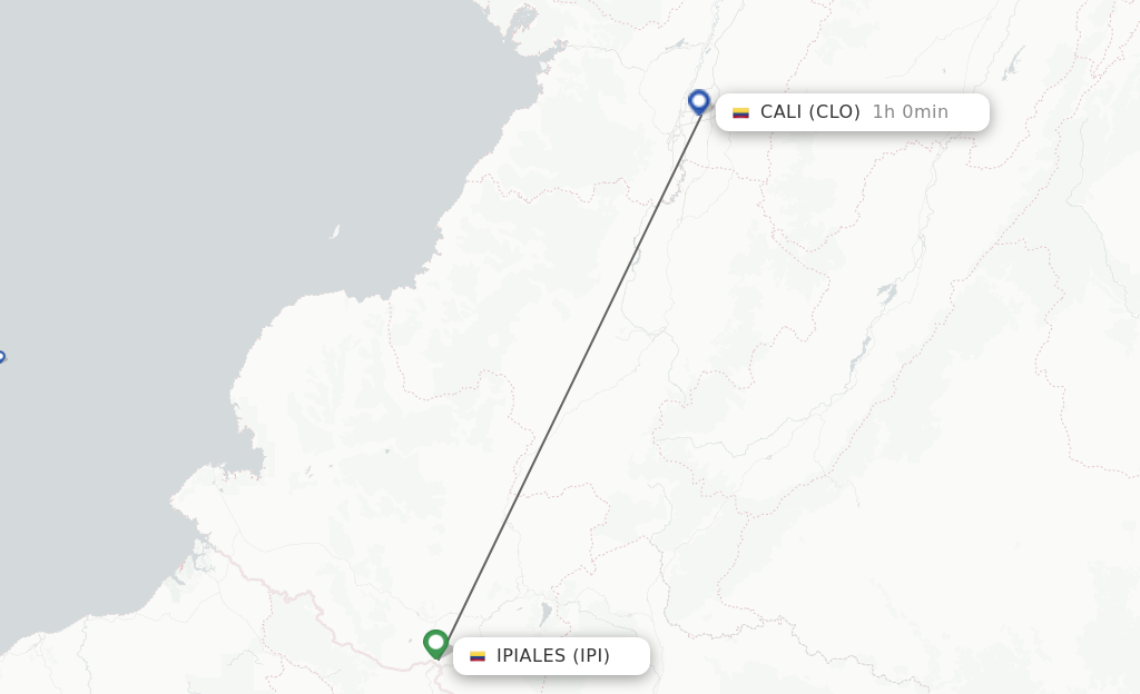 Flights from Ipiales to Cali route map