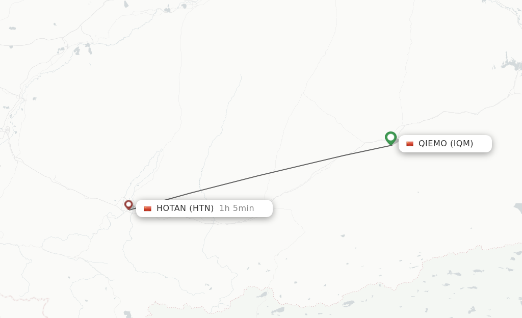 Flights from Qiemo to Hotan route map