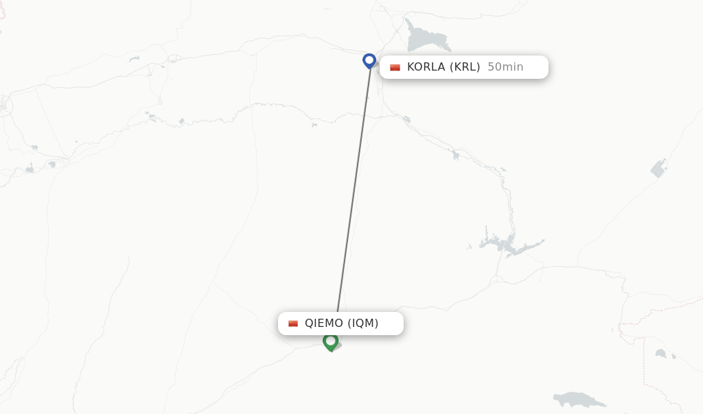 Flights from Qiemo to Korla route map