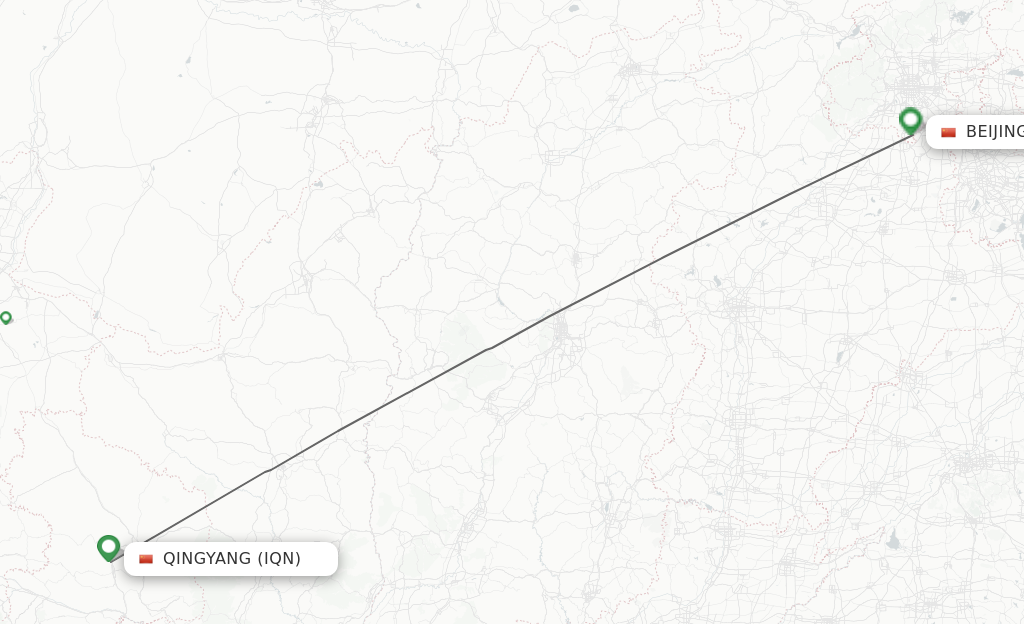 Flights from Qingyang to Beijing route map