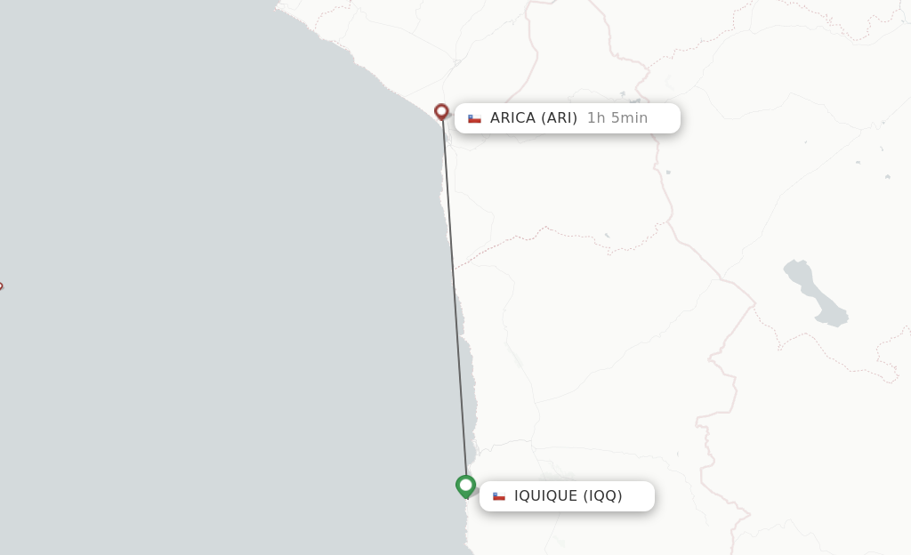 Flights from Iquique to Arica route map