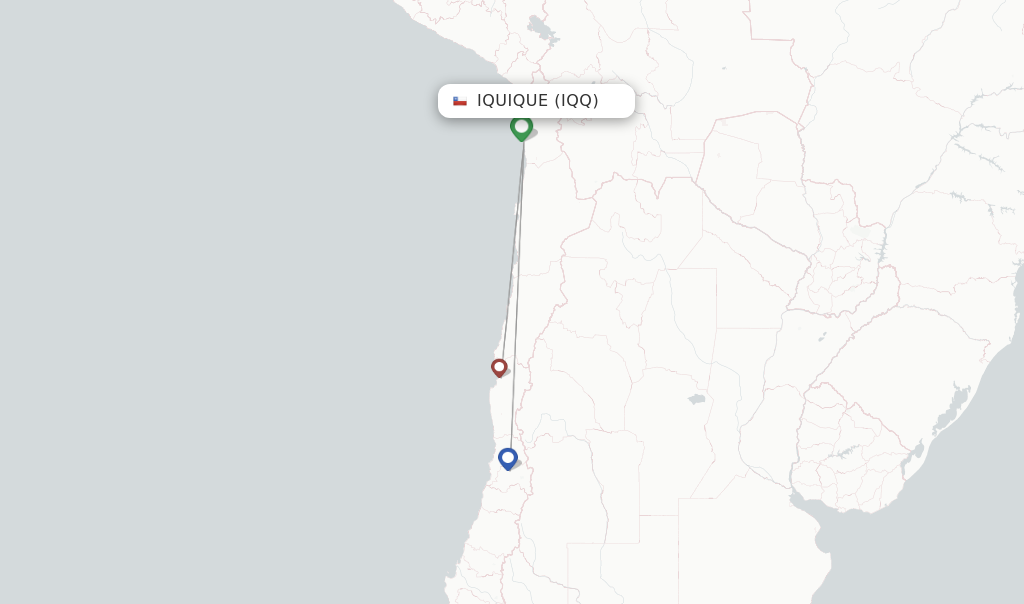 Route map with flights from Iquique with Sky Airline