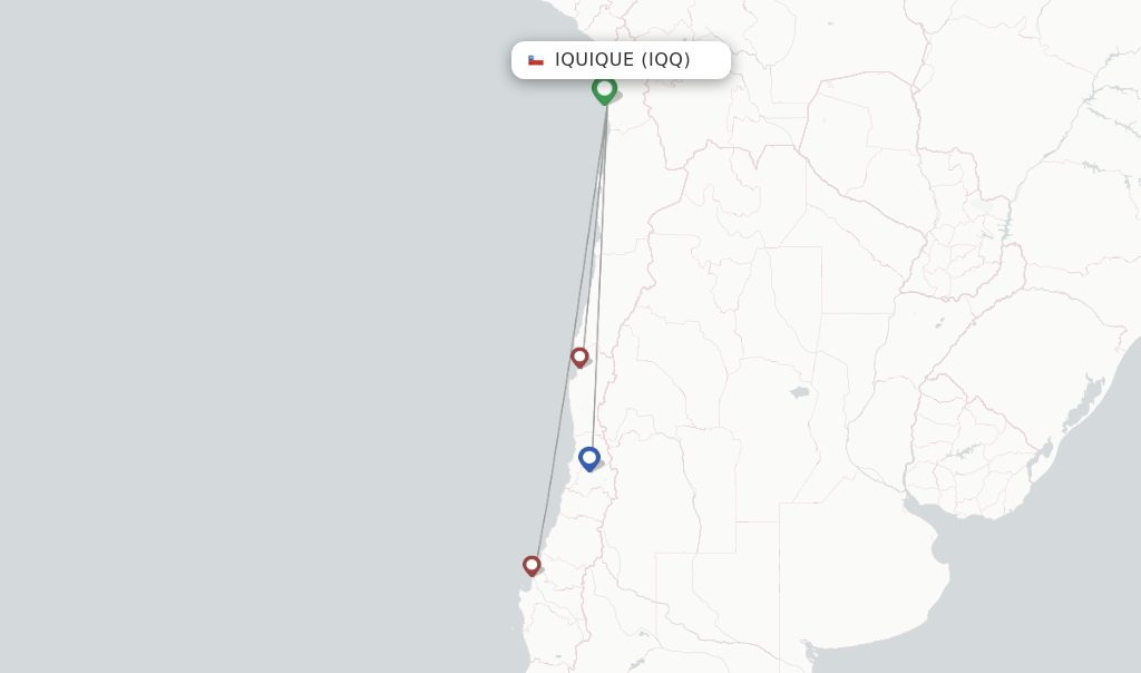 Route map with flights from Iquique with JetSMART