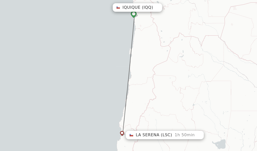 Flights from Iquique to La Serena route map