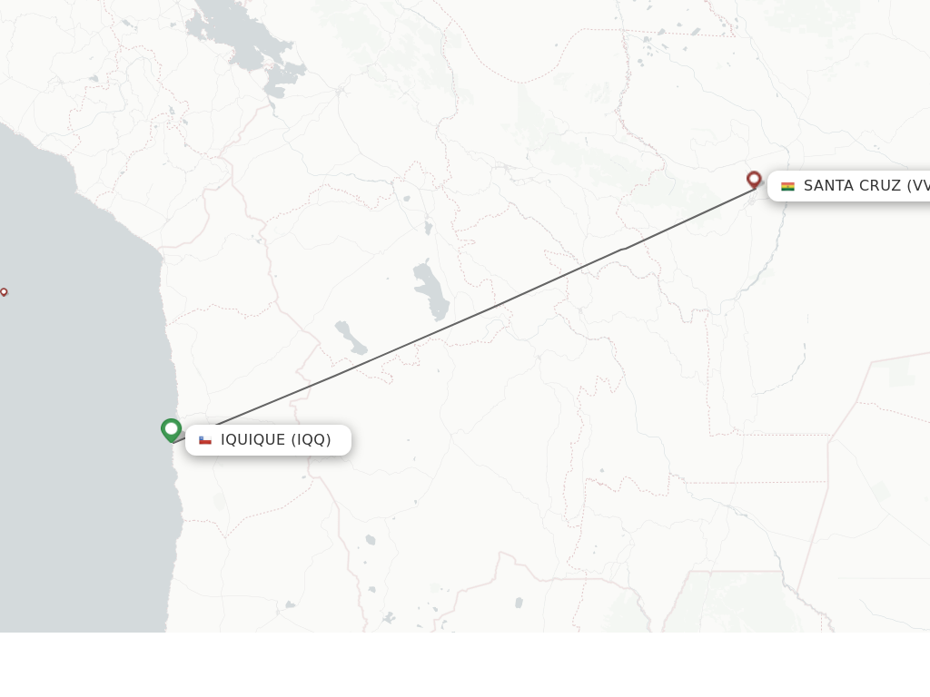 Flights from Iquique to Santa Cruz route map