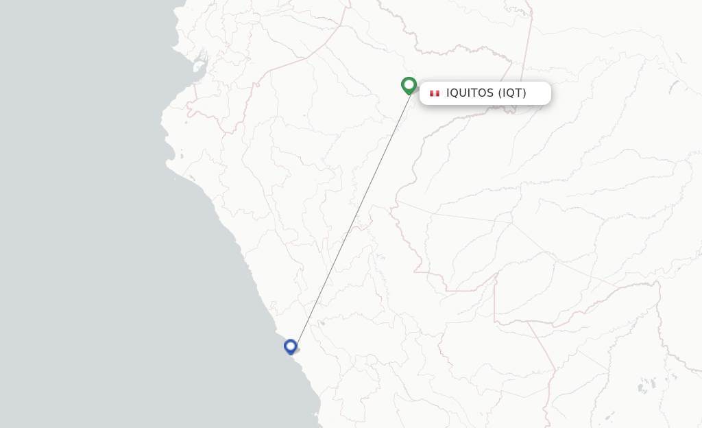 Route map with flights from Iquitos with Sky Airline