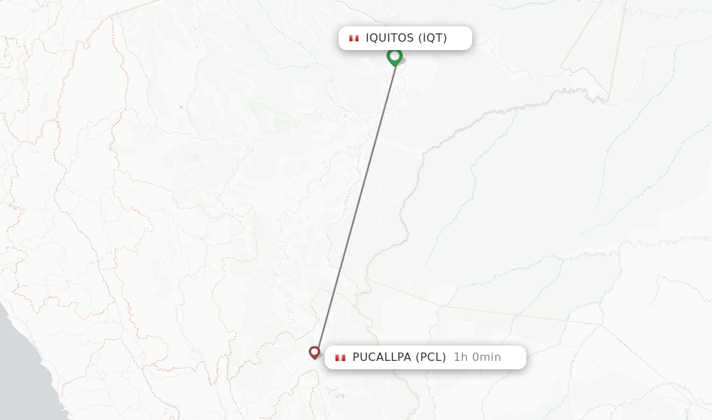 Flights from Iquitos to Pucallpa route map