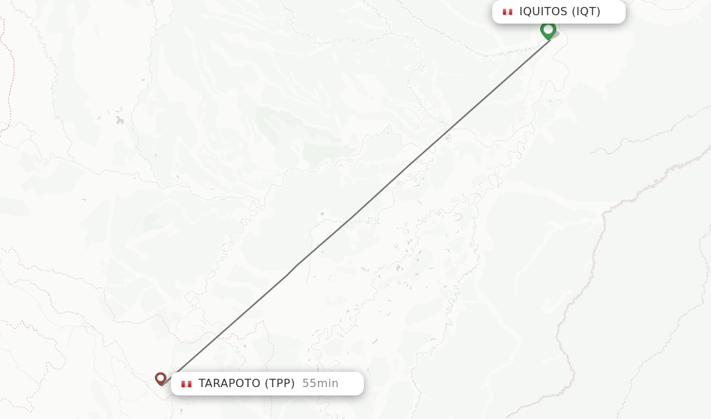 Flights from Iquitos to Tarapoto route map