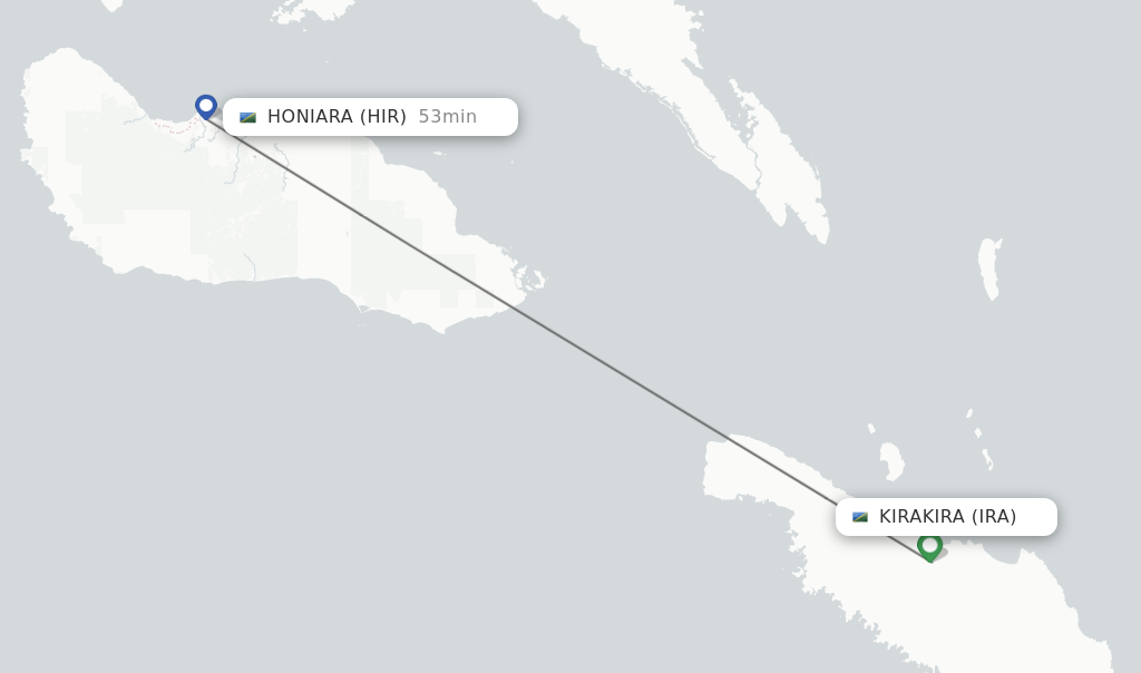 Flights from Kirakira to Honiara route map