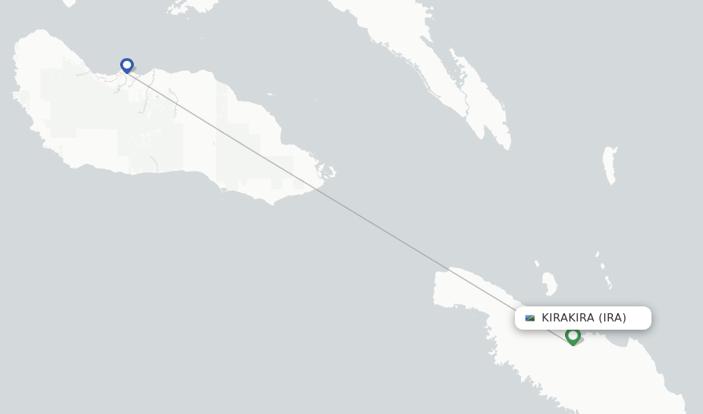 Route map with flights from Kirakira with Solomon Airlines