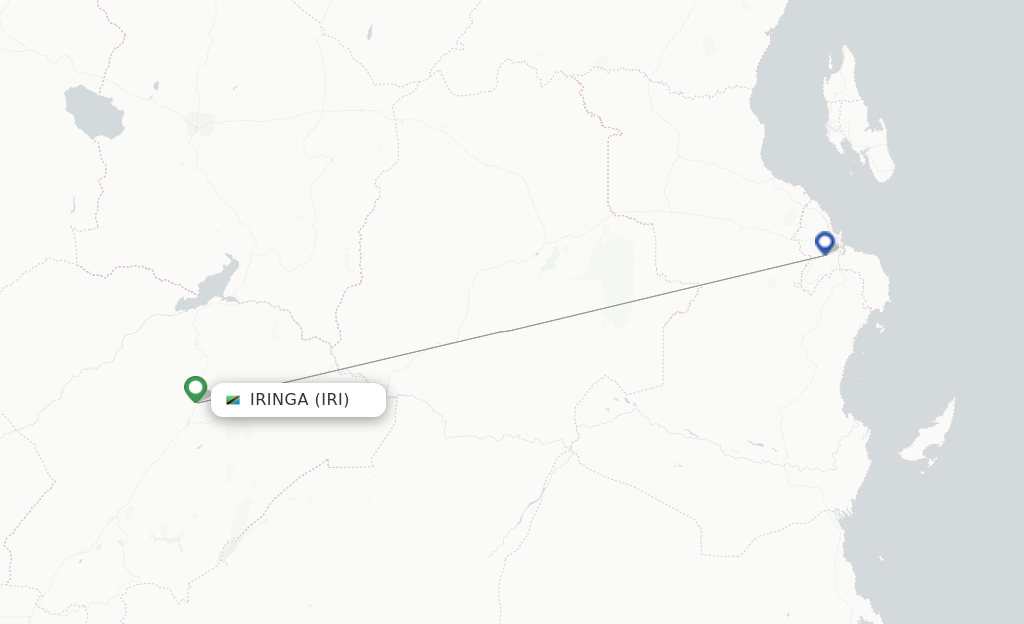 Route map with flights from Iringa with FlexFlight
