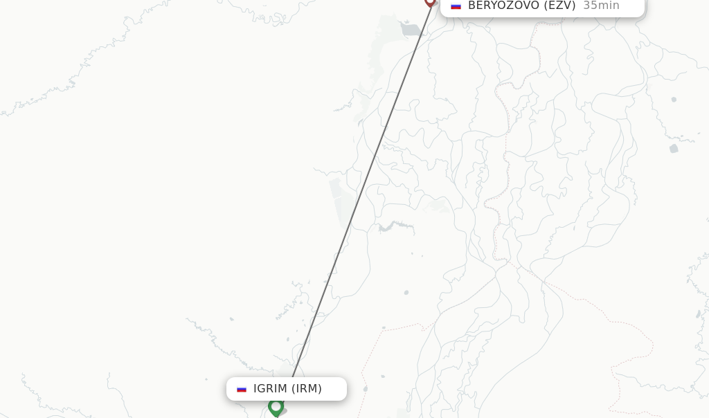 Flights from Igrim to Beryozovo route map