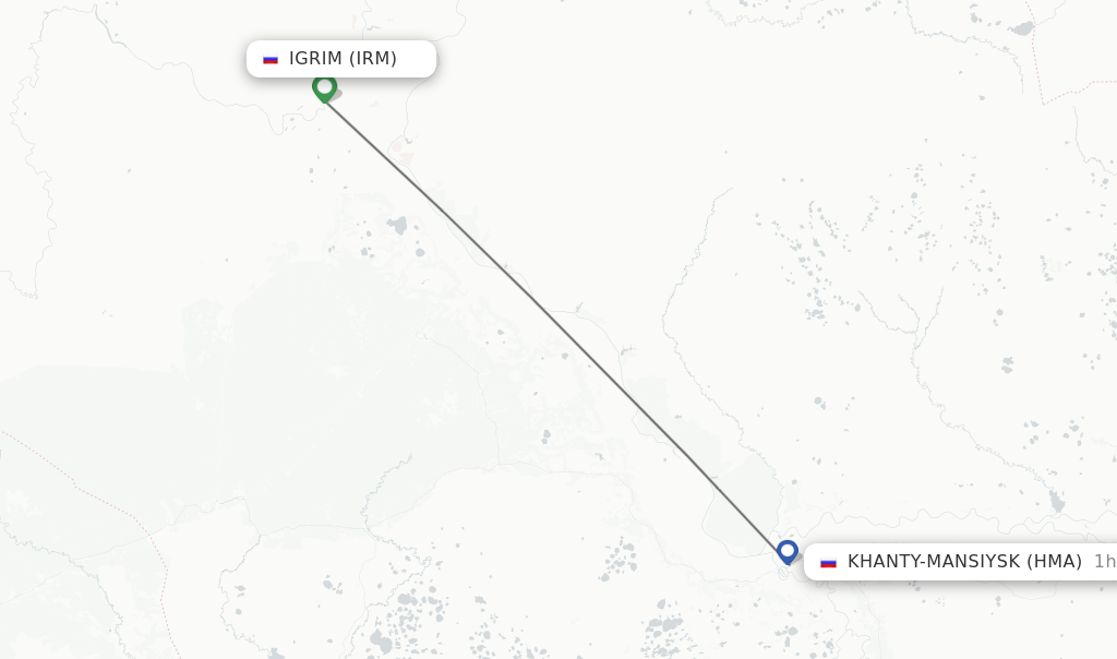 Flights from Igrim to Khanty-Mansiysk route map