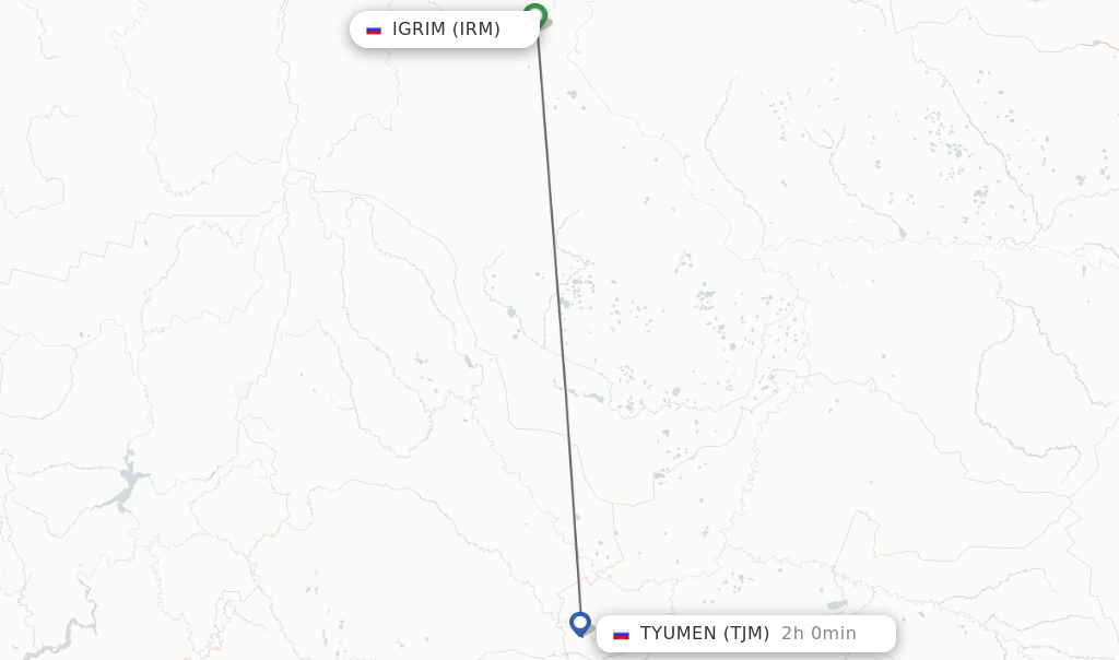 Flights from Igrim to Tyumen route map