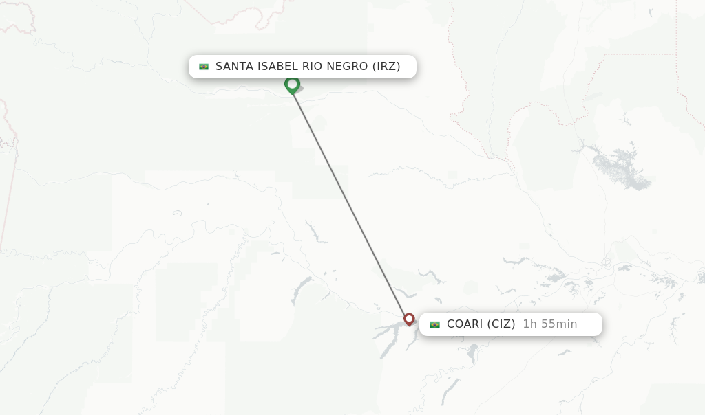 Flights from Santa Isabel Rio Negro to Coari route map