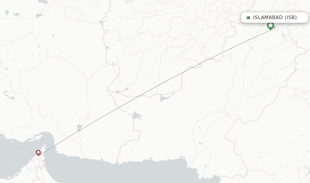 Route map with flights from Islamabad with Air Arabia