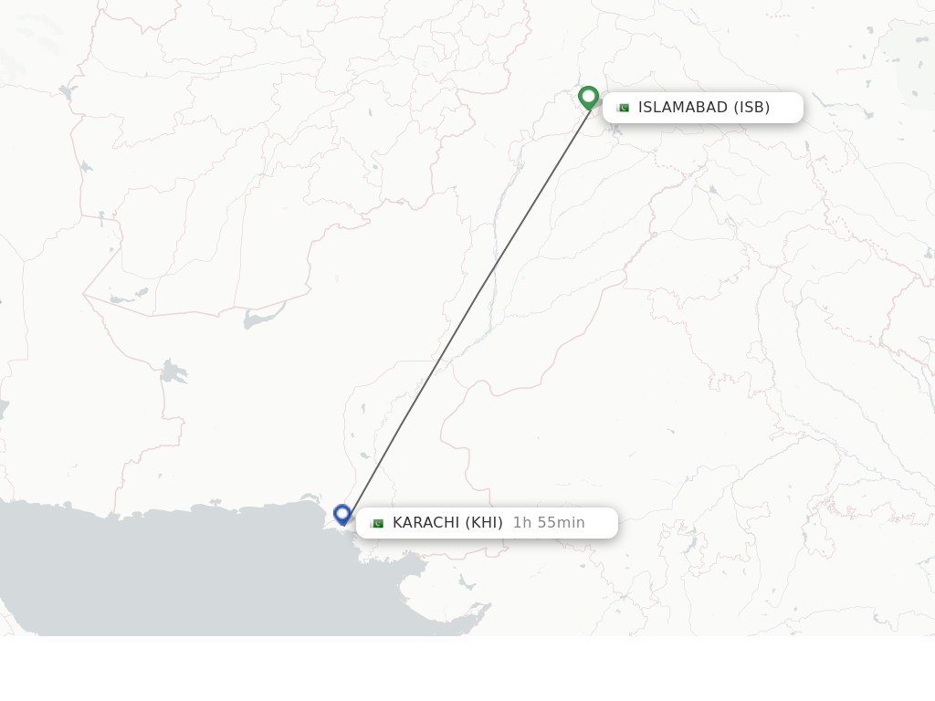 Flights from Karachi to Islamabad route map