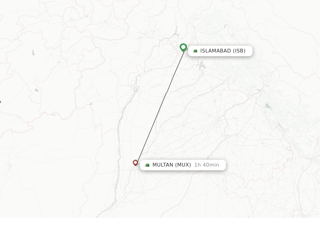 Flights from Multan to Islamabad route map