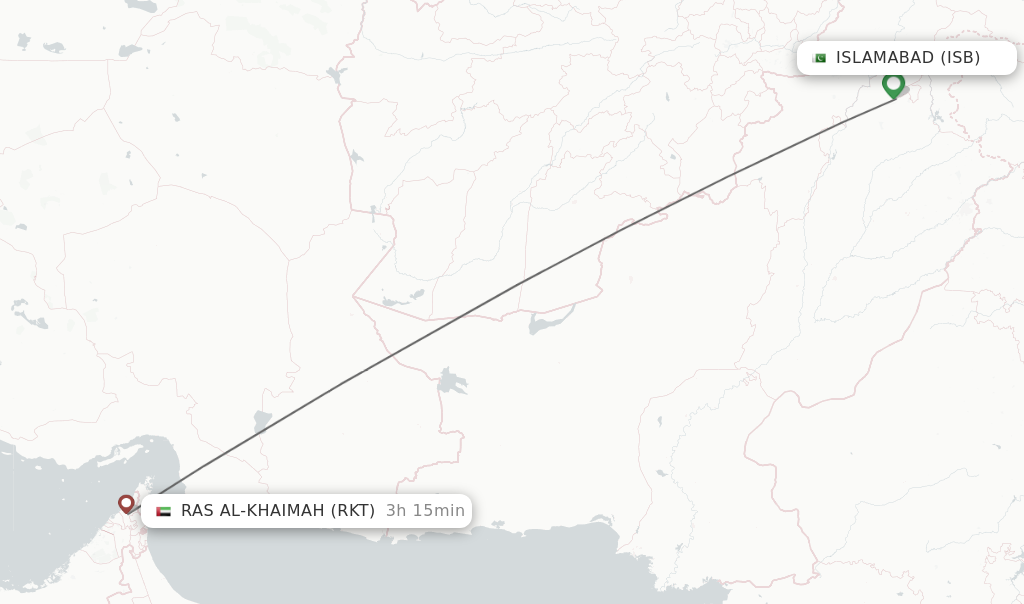 Flights from Islamabad to Ras al-Khaimah route map