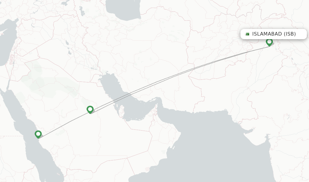 Route map with flights from Islamabad with Saudia
