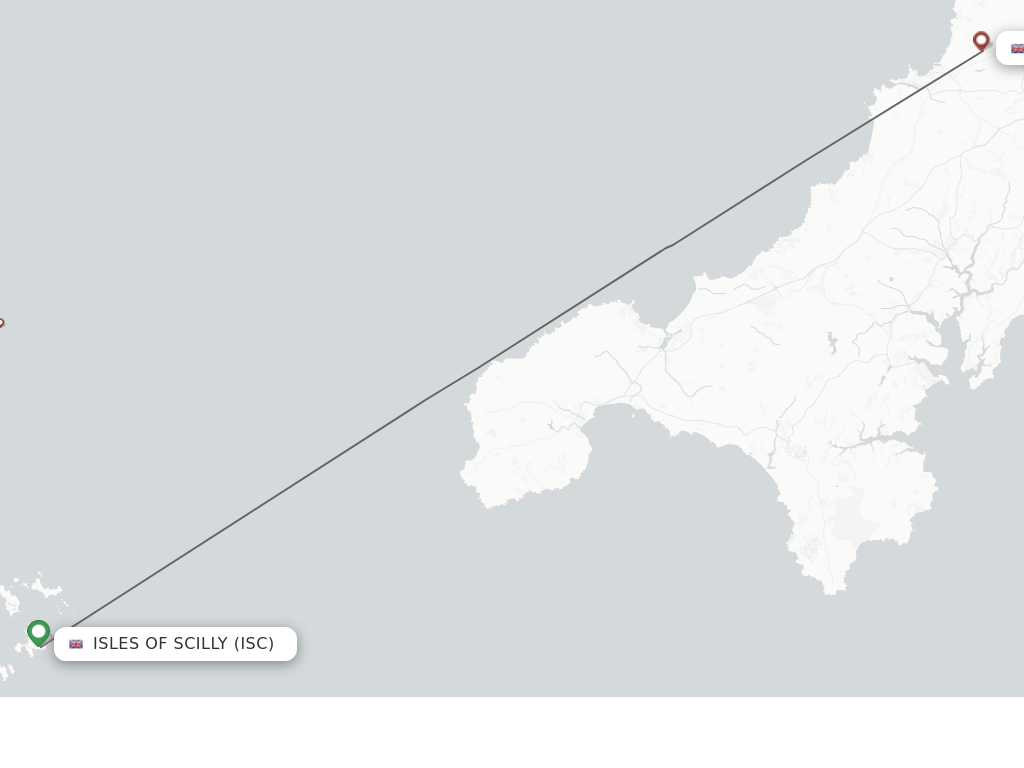 Flights from Isles Of Scilly to Newquay route map