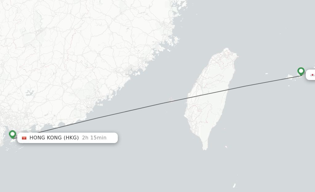 Flights from Ishigaki to Hong Kong route map