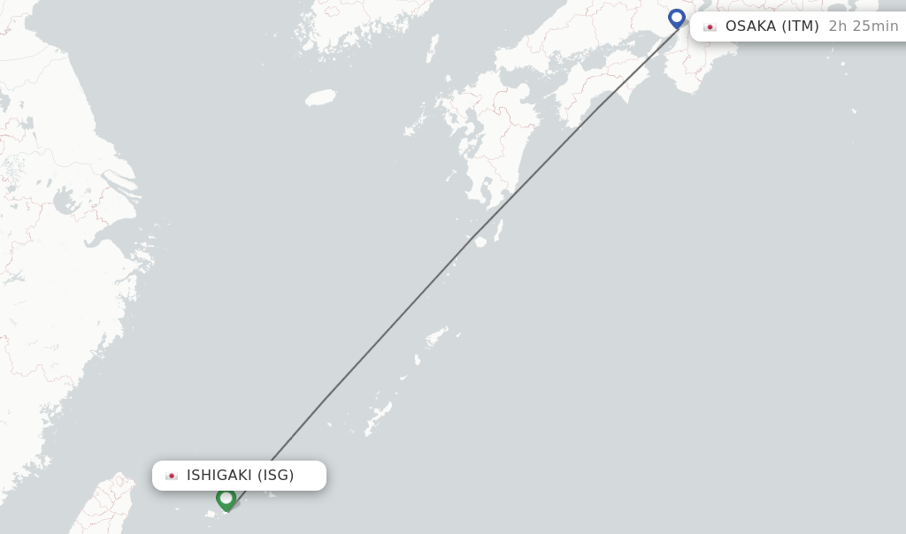 Flights from Ishigaki to Osaka route map