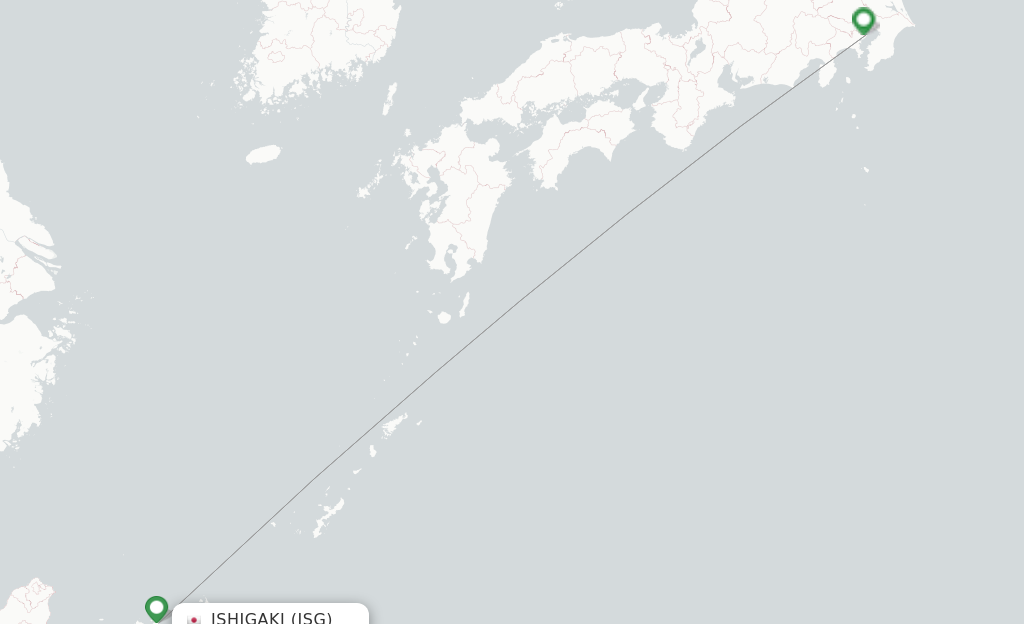 Route map with flights from Ishigaki with JAL