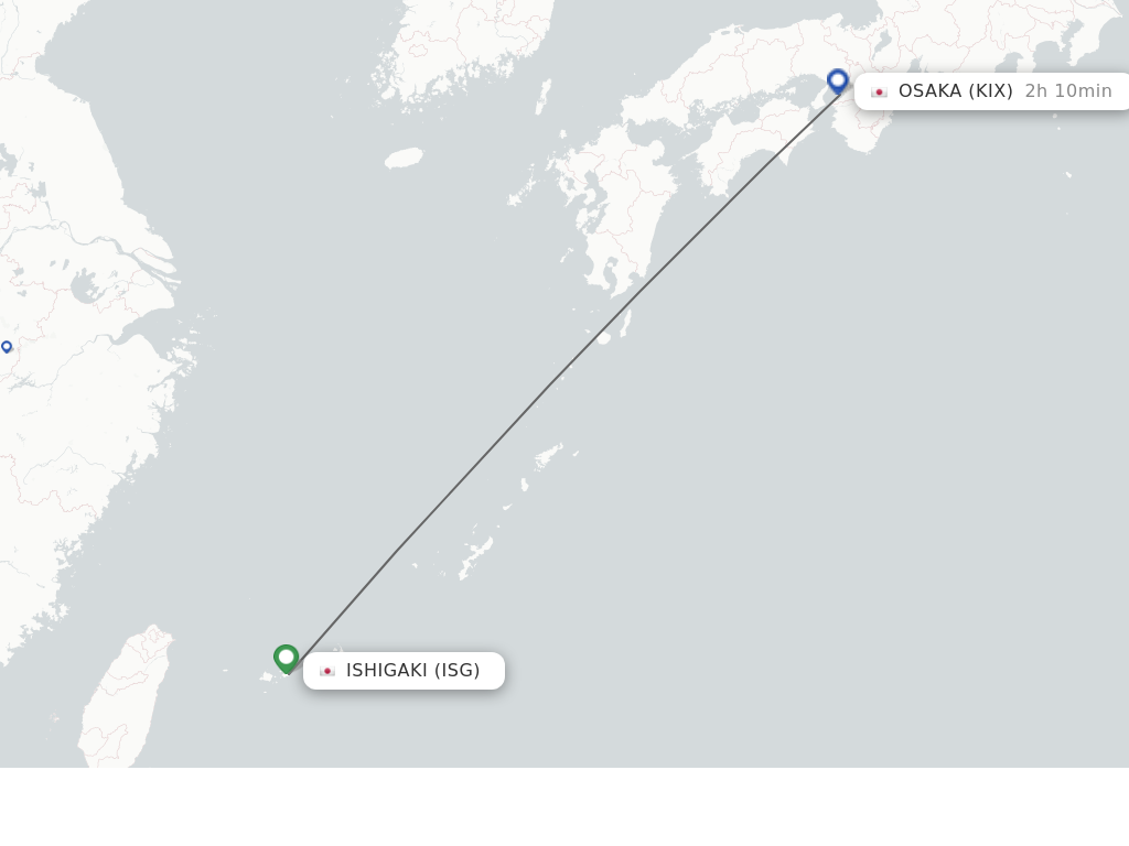 Flights from Osaka to Ishigaki route map