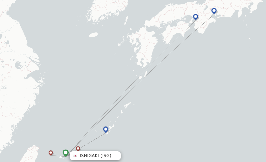 Route map with flights from Ishigaki with Japan Transocean Air