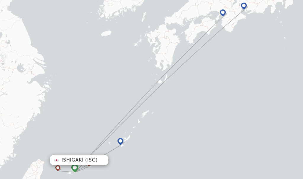 Route map with flights from Ishigaki with JTA