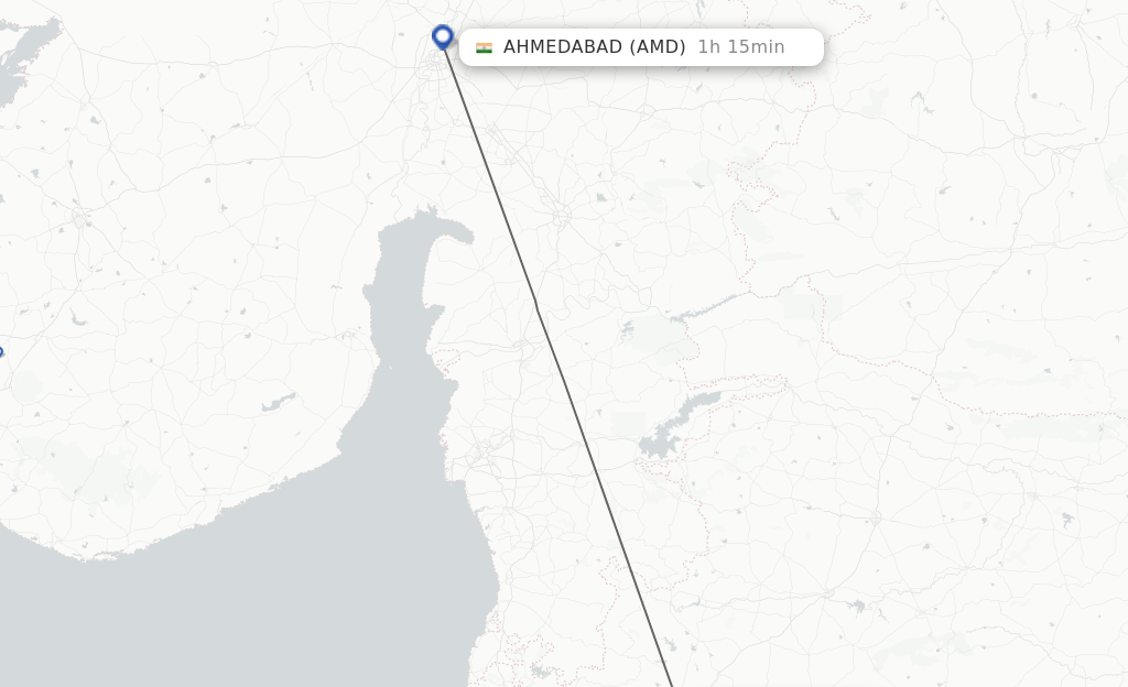 Flights from Ozar to Ahmedabad route map