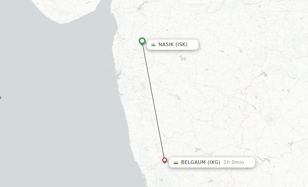 Flights from Ozar to Belgaum route map