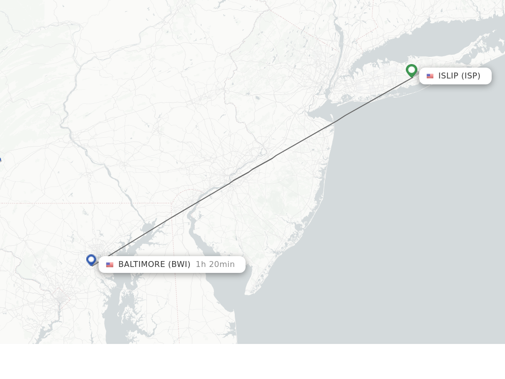 Flights from Islip to Baltimore route map