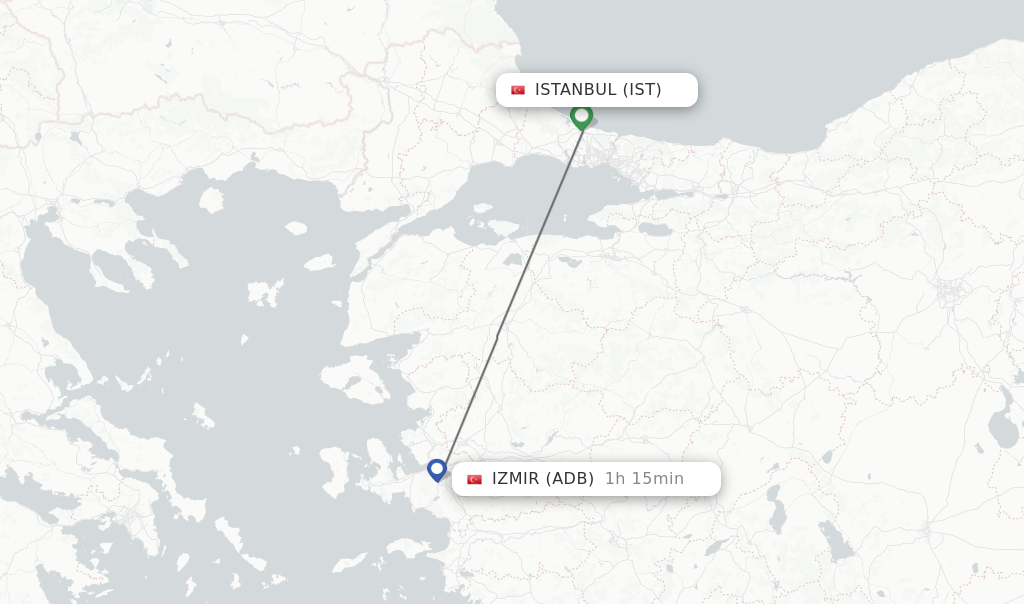 Flights from Istanbul to Izmir route map