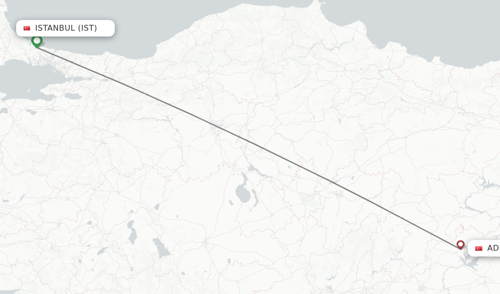 Flights from Istanbul to Adiyaman route map