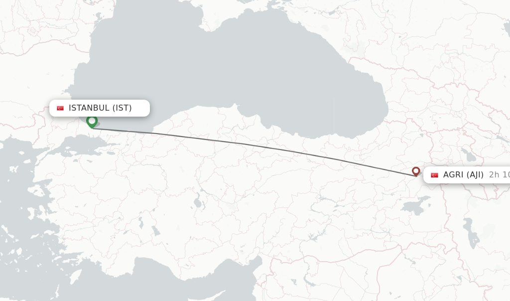 Flights from Istanbul to Agri route map