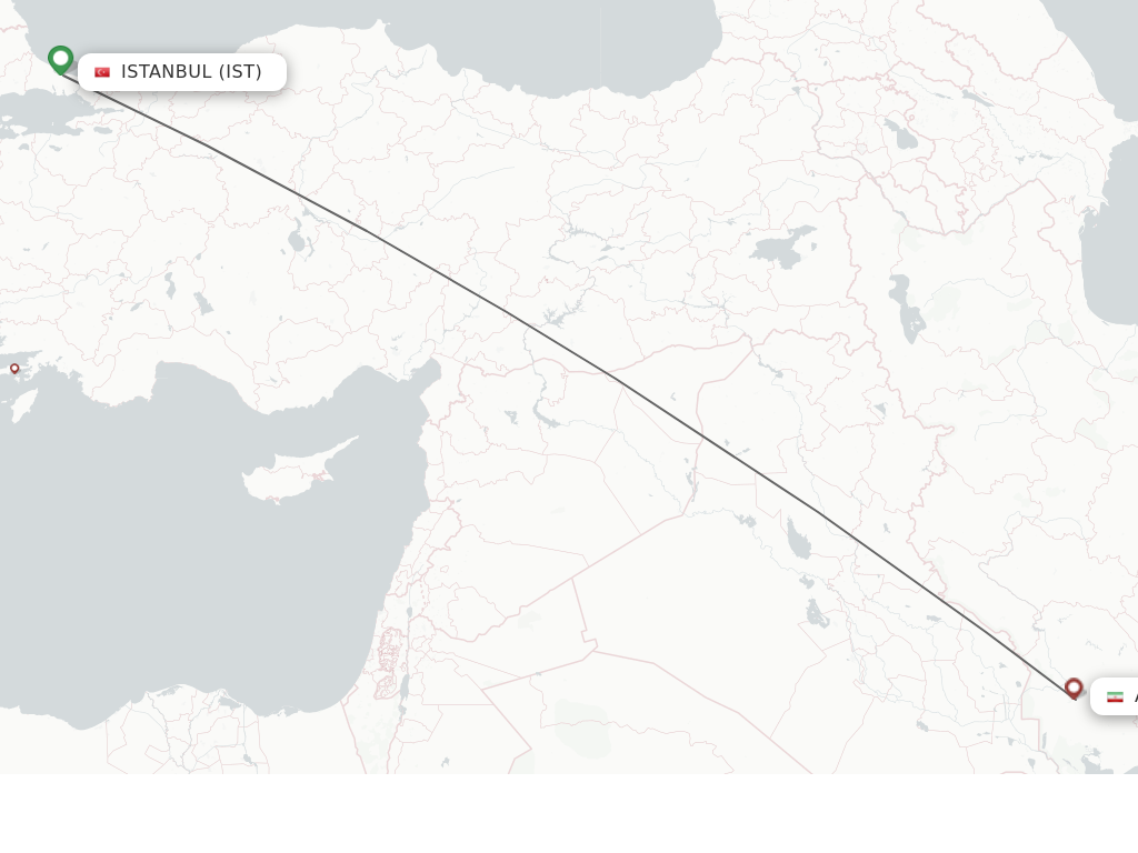Flights from Istanbul to Ahwaz route map