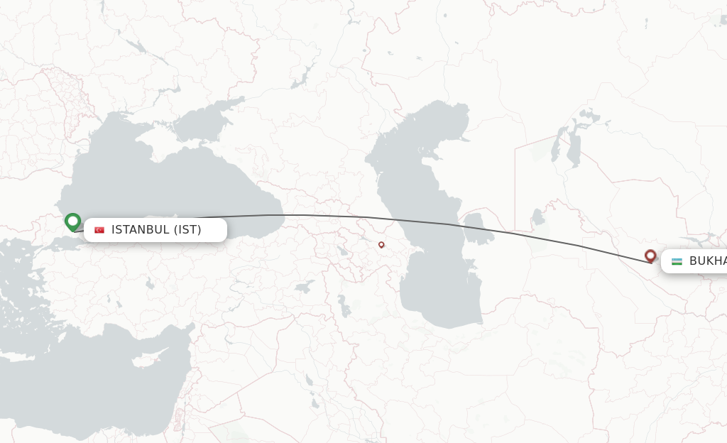 Flights from Istanbul to Bukhara route map