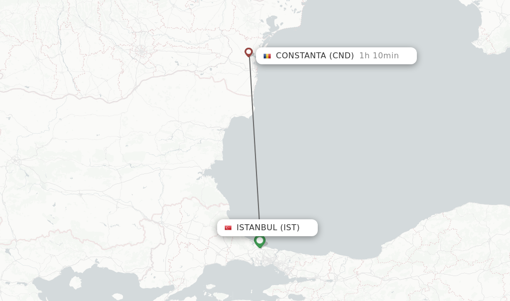 Flights from Istanbul to Constanta route map