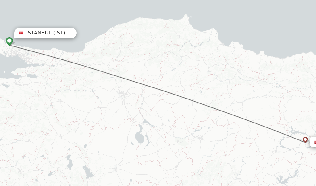 Flights from Istanbul to Elazig route map