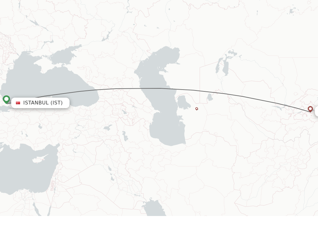 Flights from Istanbul to Fergana route map