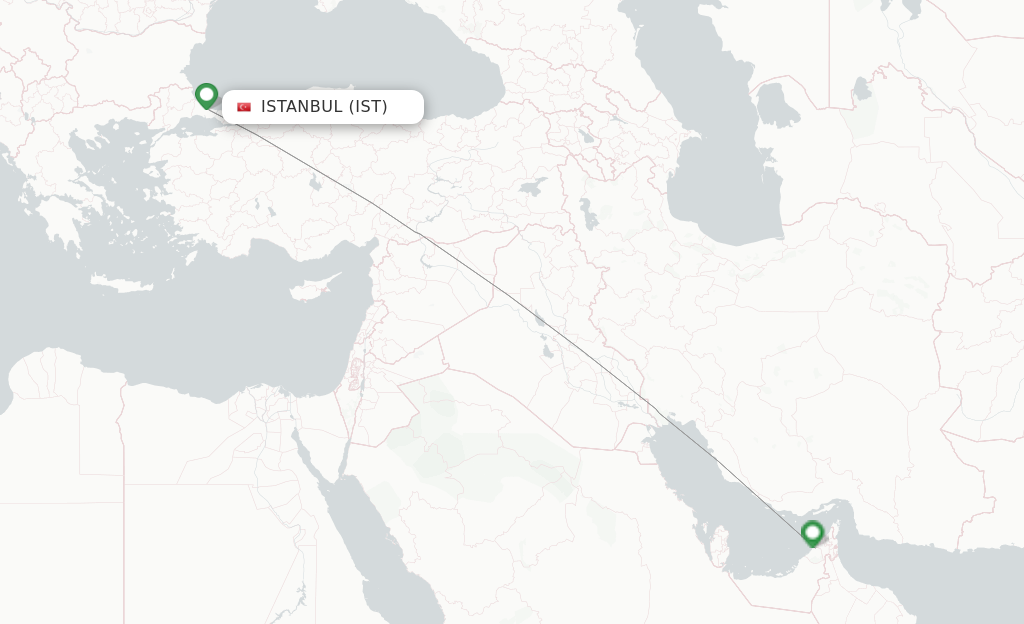 Route map with flights from Istanbul with flydubai